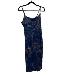 Vintage Silk Midi Navy Blue Dress, Size 12